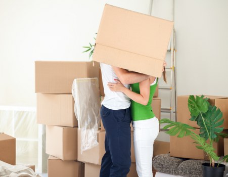 Local movers handling office packing materials for a commercial relocation