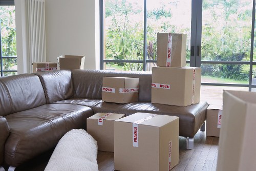 Business moving day setup with office items organized for transfer