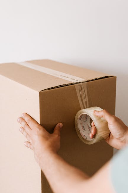 Two movers from Moving Services engaged in packing and home relocation inside a bright, spacious room with light-colored wooden flooring and white walls. The room features large arched windows allowin
